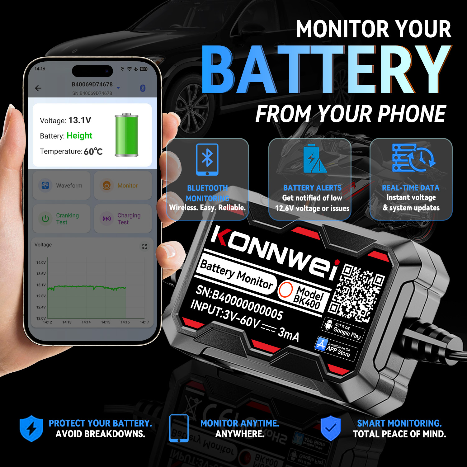 Battery Monitor Coulometer - Monitor de Batería de Coche Bluetooth